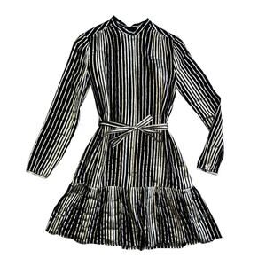 Saloni Silk Metallic Stripe Jacquard Midi Dress Size 2